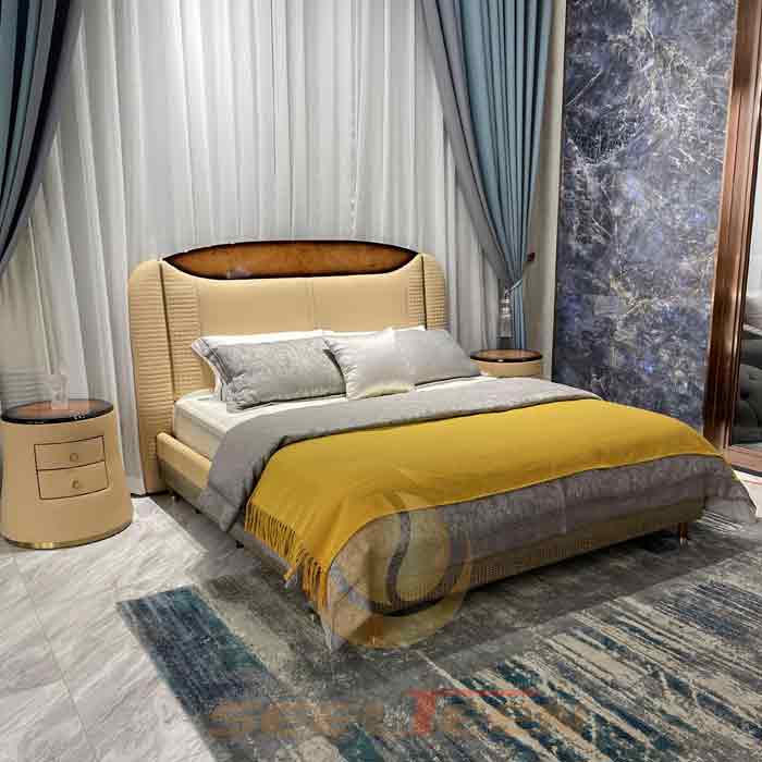 Wood bed frame full luxury bedroom bed - Seelteen