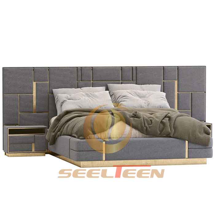 Grey upholstery bed luxury villa resort bed -Seelteen