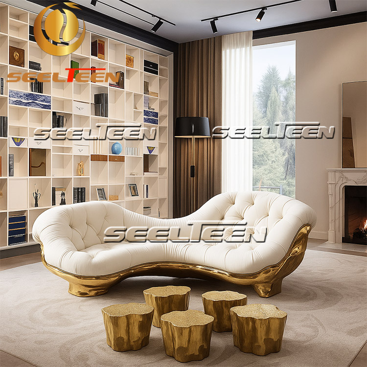 Neutral Modern Living Room with a Golden Touch