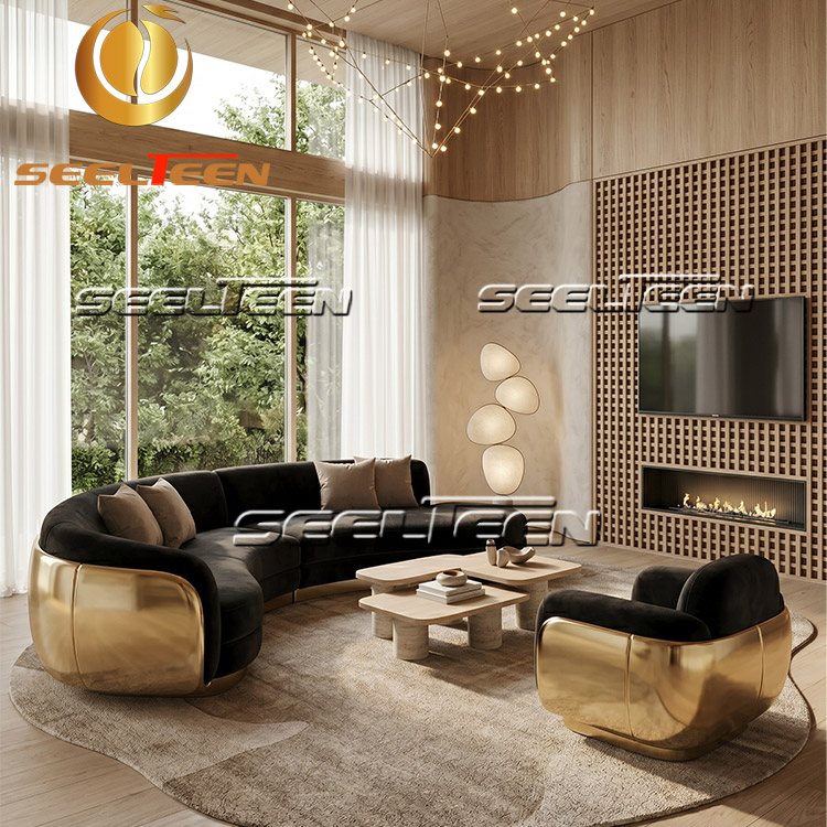Gold Curved Sofa Makes Luxury Living Rooms Unforgettable
