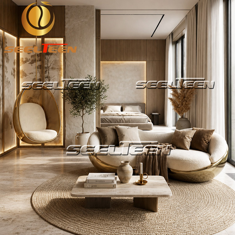 Modern Curved Sofa with Gold Base for Luxury Living Spaces